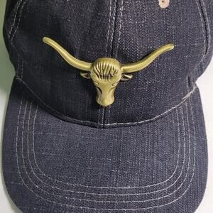 Black Chambray Bull Horn Trucker Hat Western Biker Rodeo Ranch 100% Cotton